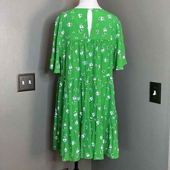 NWT Code x Mode Green Mini Floral Dress Short Sleeve Tiered - Picture 5 of 13